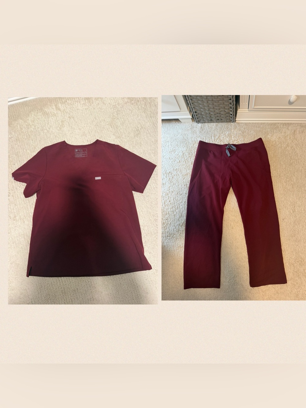 FIGS BURGUNDY XL TOP AND BOTTOMS SET NWOT/NWT